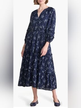 Vineyard Vines Women's Large Geo Print Long Sleeve Tiered Dress New With Tags